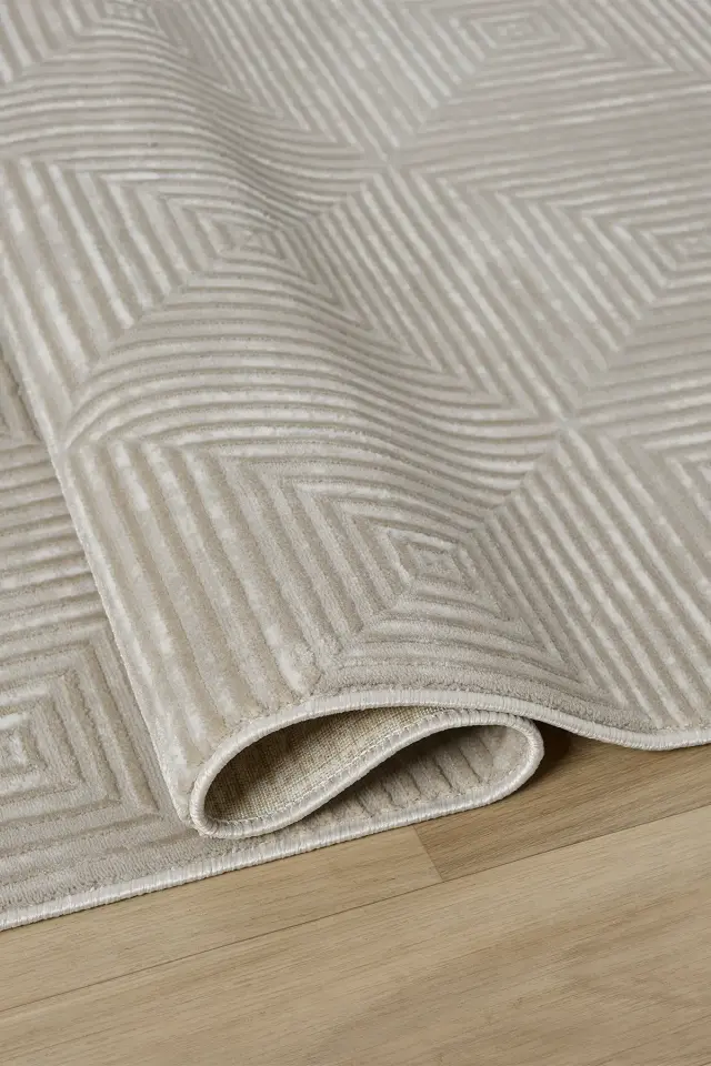 Seyran Halı Gusto 901 Bej Polyester Dokuma Taban Saçaklı Modern Halı