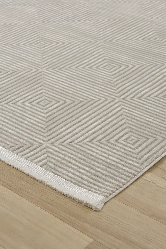 Seyran Halı Gusto 901 Bej Polyester Dokuma Taban Saçaklı Modern Halı