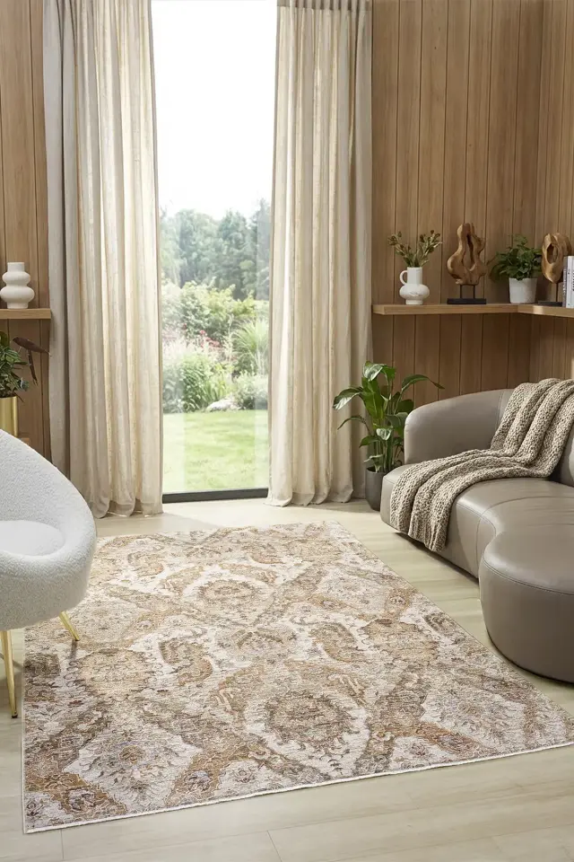 Seyran Halı Monde Bej 806 Etnik Desen Dokuma Taban Polyester Klasik Şık Halı