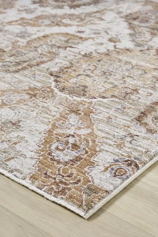 Seyran Halı Monde Bej 806 Etnik Desen Dokuma Taban Polyester Klasik Şık Halı