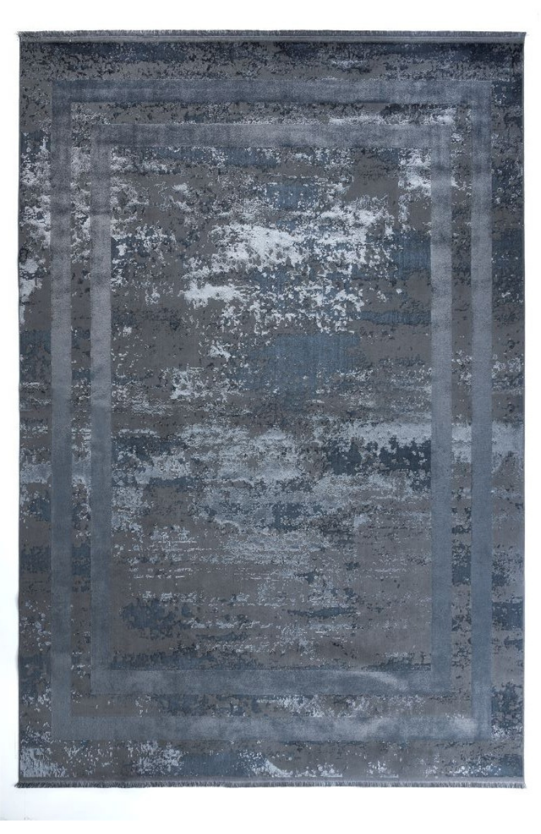 Louis Casa Line Antrasit Polyester Modern Çerçeveli Saçaklı Şık Halı