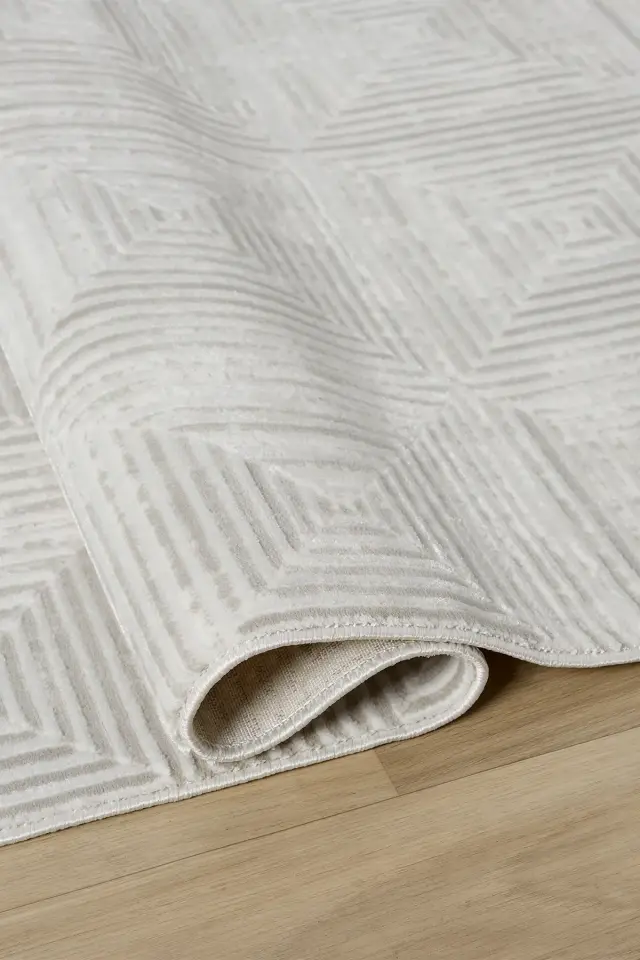 Seyran Halı Gusto 901 Krem Polyester Dokuma Taban Saçaklı Modern Halı