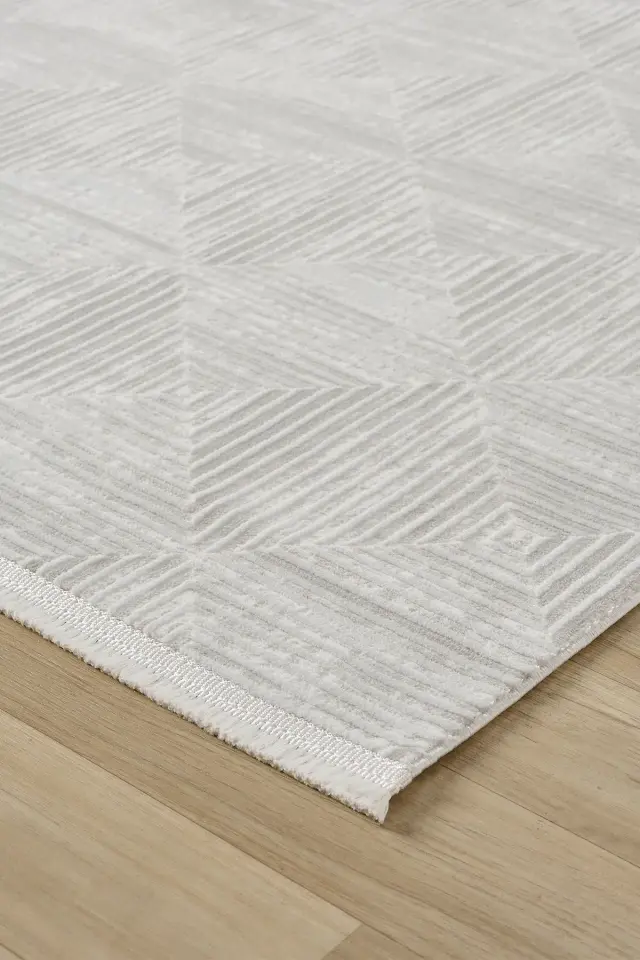 Seyran Halı Gusto 901 Krem Polyester Dokuma Taban Saçaklı Modern Halı