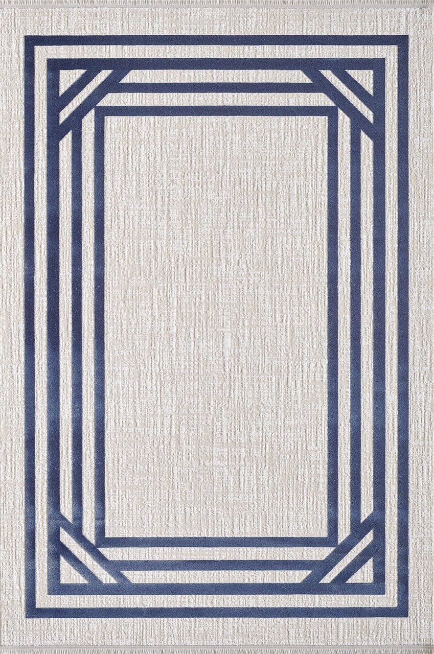 Artemis Halı Murano 9163D Krem Lacivert Akrilik Çerçeveli Yumuşak Dokulu Oturma Odası Halısı