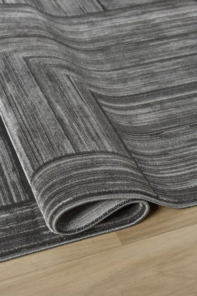 Seyran Halı Gusto 902 Antrasit Polyester Dokuma Taban Saçaklı Modern Halı