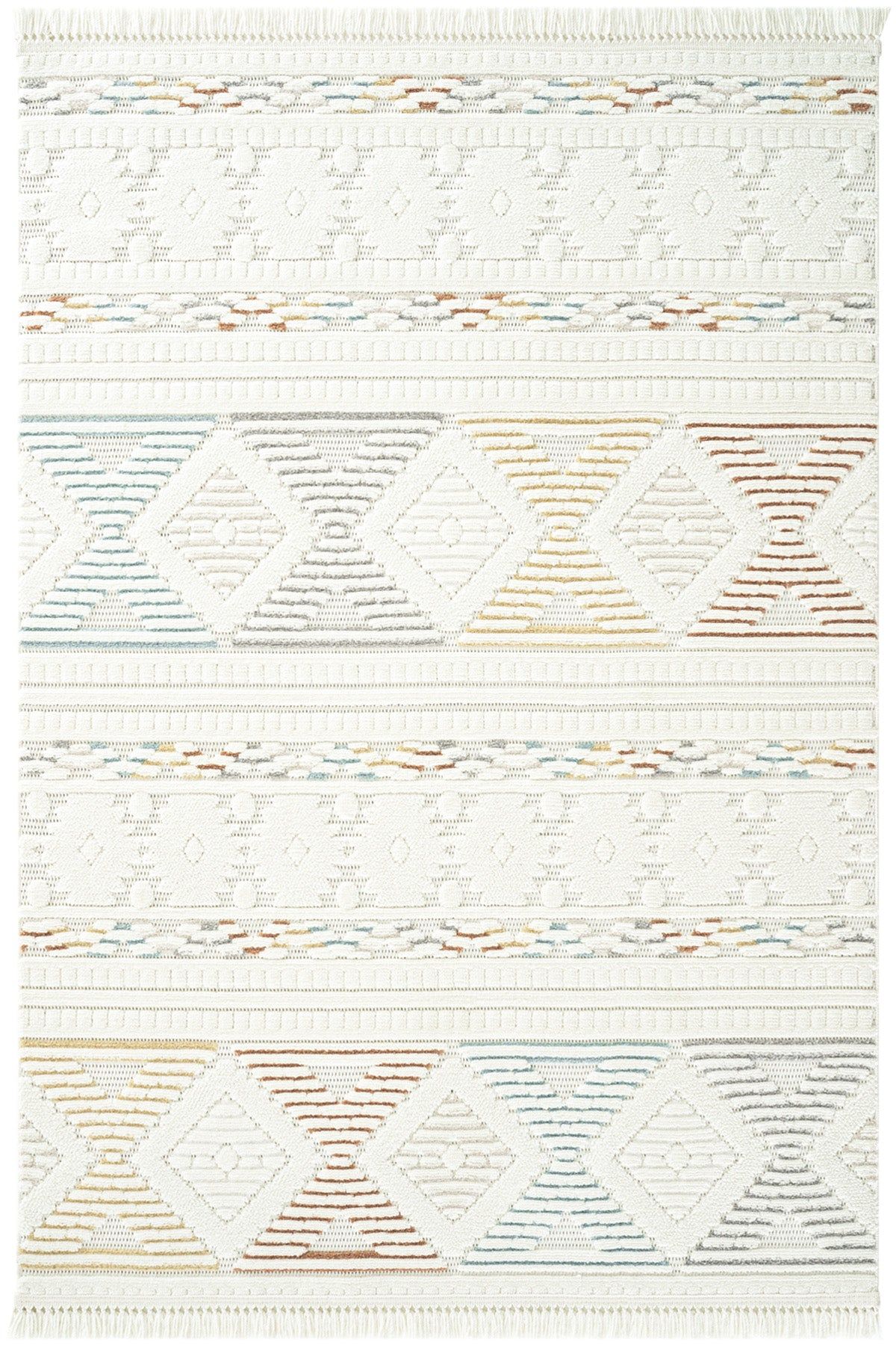 Seyran Halı Ruby 1551 Multi Beyaz Kolay Temizlenen Hav Toz Vermez Etnik Yolluk