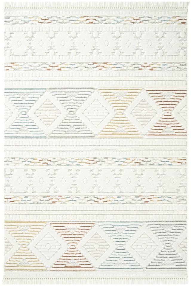 Seyran Halı Ruby 1551 Multi Beyaz Kolay Temizlenen Hav Toz Vermez Etnik Yolluk