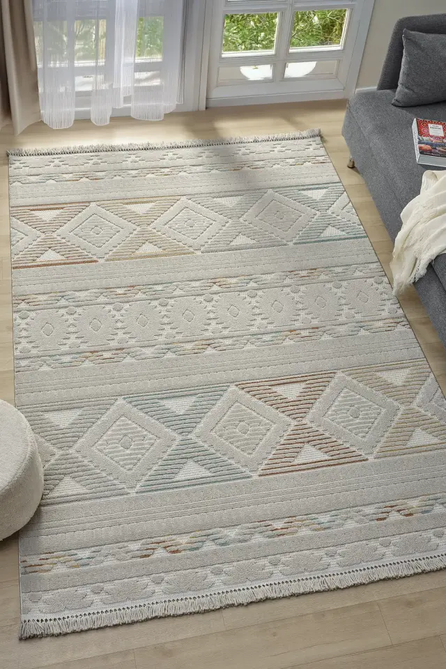 Seyran Halı Ruby 1551 Multi Gri Kolay Temizlenen Hav Toz Vermez Etnik Yolluk