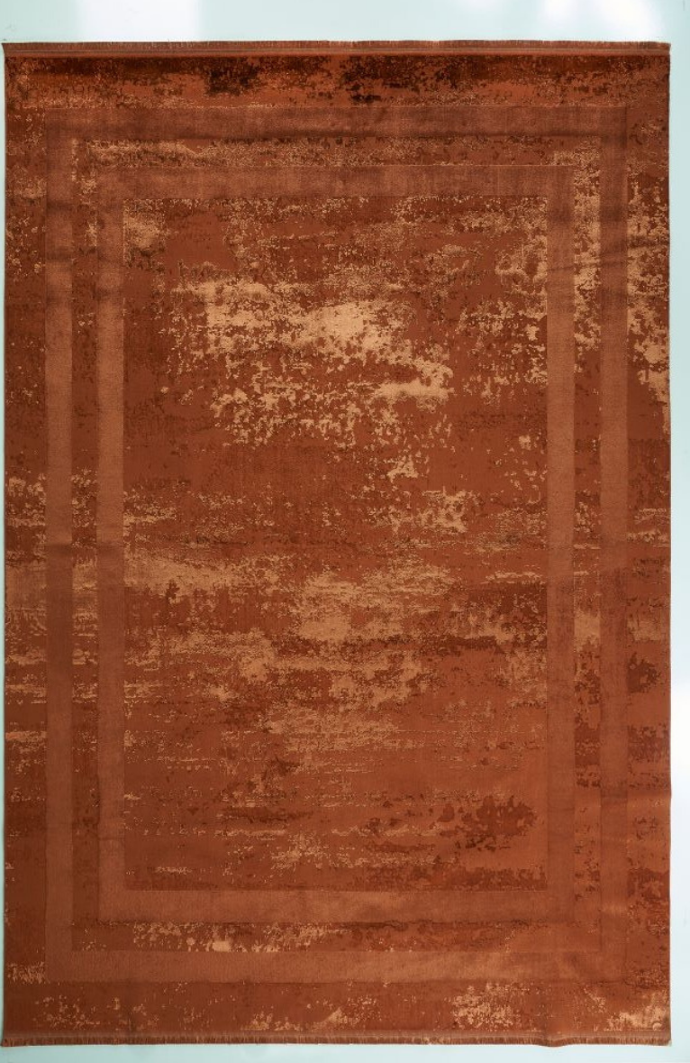 Louis Casa Line Bakır Polyester Modern Çerçeveli Saçaklı Şık Halı