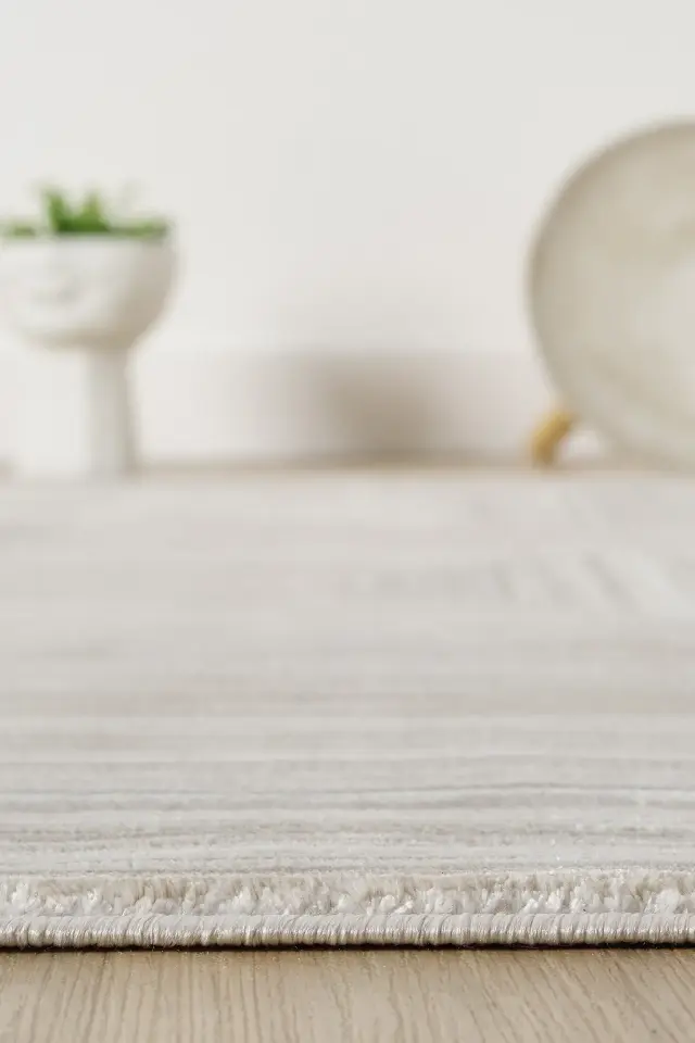 Seyran Halı Gusto 902 Bej Polyester Dokuma Taban Saçaklı Modern Halı