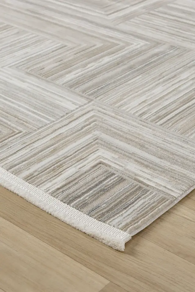 Seyran Halı Gusto 902 Bej Polyester Dokuma Taban Saçaklı Modern Halı