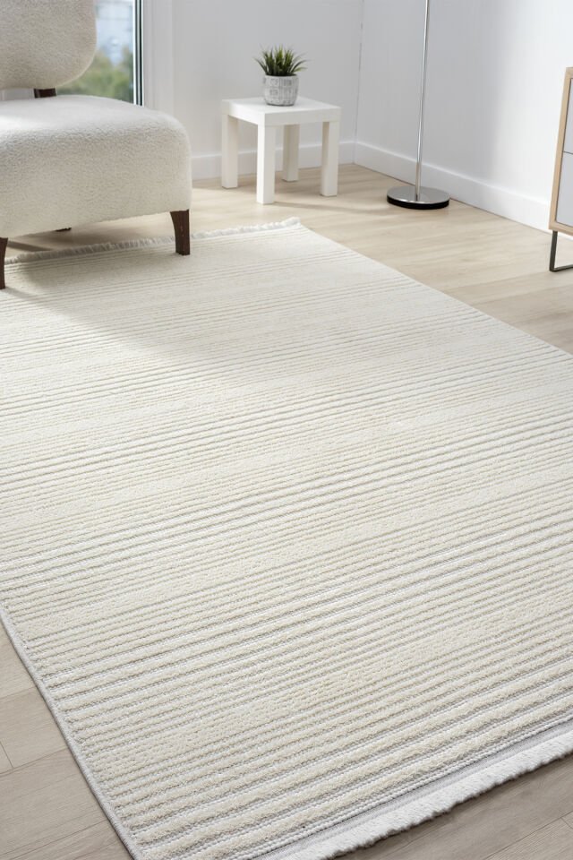 Seyran Halı Zara 950 Krem Polyester Yumuşak Dokulu Yüksek Kaliteli Modern Halı