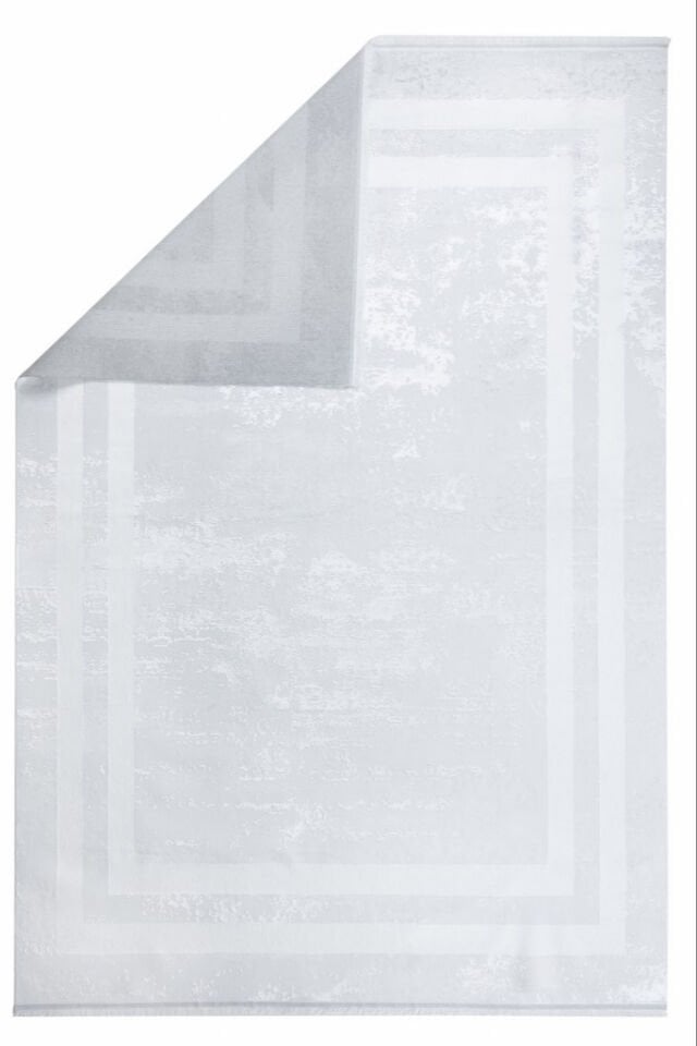 Louis Casa Line Beyaz Polyester Modern Çerçeveli Saçaklı Şık Halı