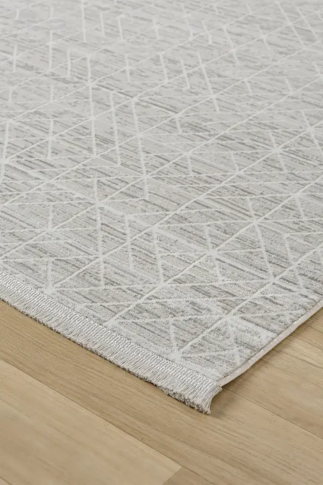 Seyran Halı Gusto 903 Gri Polyester Dokuma Taban Saçaklı Modern Halı