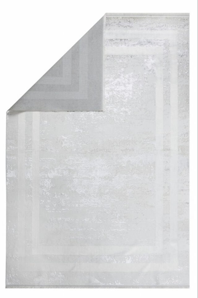 Louis Casa Line Krem Polyester Modern Çerçeveli Saçaklı Şık Halı