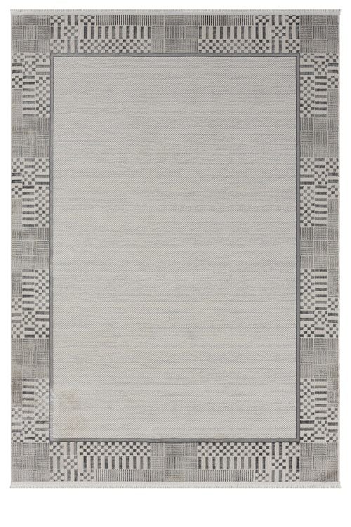 Seyran Halı Gusto 904 Gri Polyester Çerçeveli Dokuma Taban Saçaklı Modern Halı