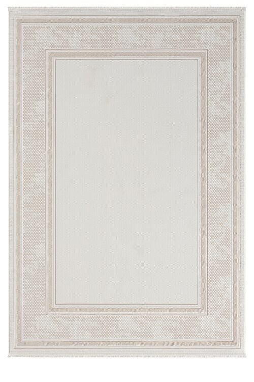 Seyran Halı Gusto 905 Bej Polyester Çerçeveli Dokuma Taban Saçaklı Modern Halı