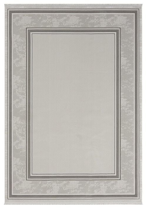 Seyran Halı Gusto 905 Gri Polyester Çerçeveli Dokuma Taban Saçaklı Modern Halı