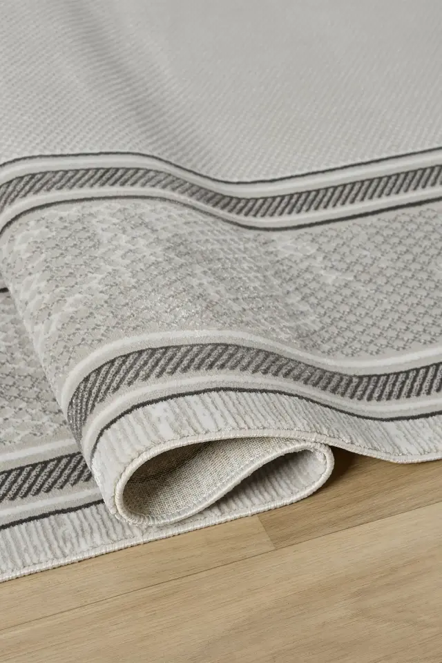 Seyran Halı Gusto 905 Gri Polyester Çerçeveli Dokuma Taban Saçaklı Modern Halı