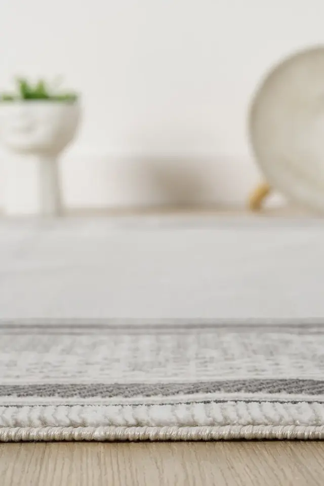 Seyran Halı Gusto 905 Gri Polyester Çerçeveli Dokuma Taban Saçaklı Modern Halı