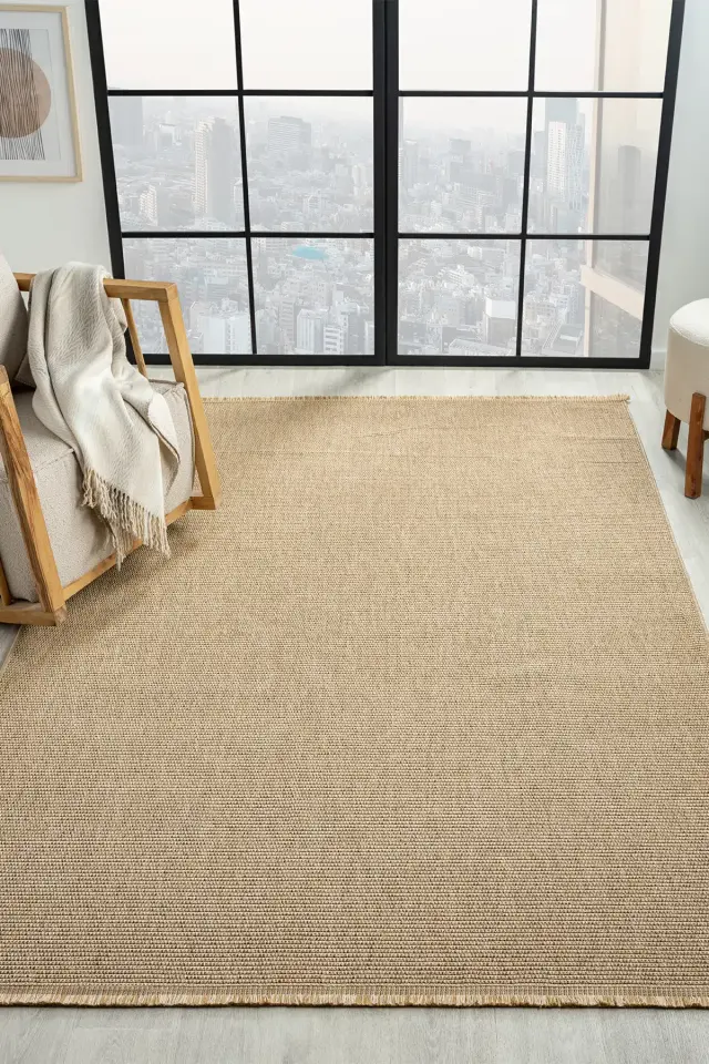 Seyran Halı Bombay 664 Bej Kolay Temizlenen Hav Toz Vermez Hasır Dokulu Balık Sırtı Sisal Halı