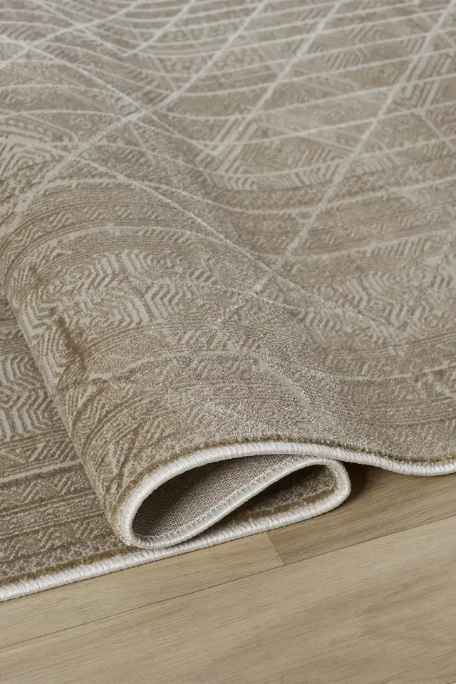 Seyran Halı Gusto 906 Vizon Polyester Çerçeveli Dokuma Taban Saçaklı Modern Halı