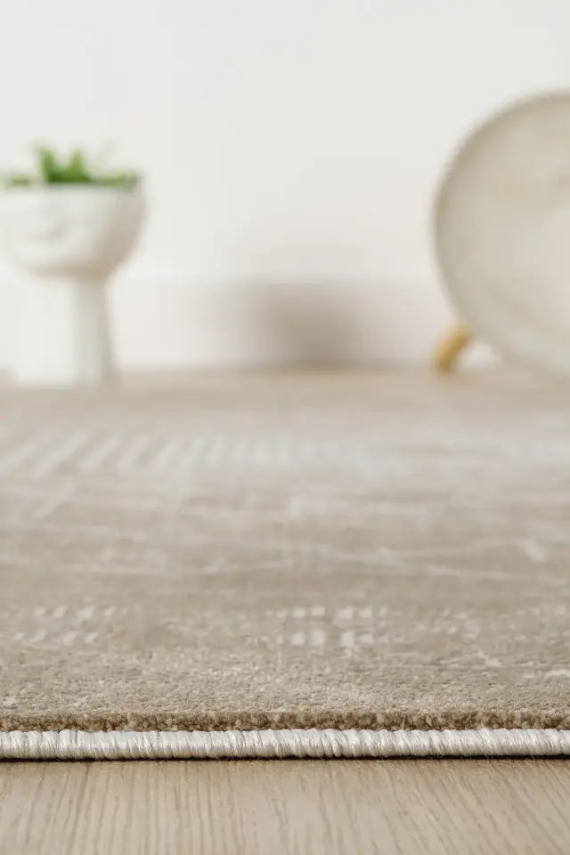 Seyran Halı Gusto 906 Vizon Polyester Çerçeveli Dokuma Taban Saçaklı Modern Halı