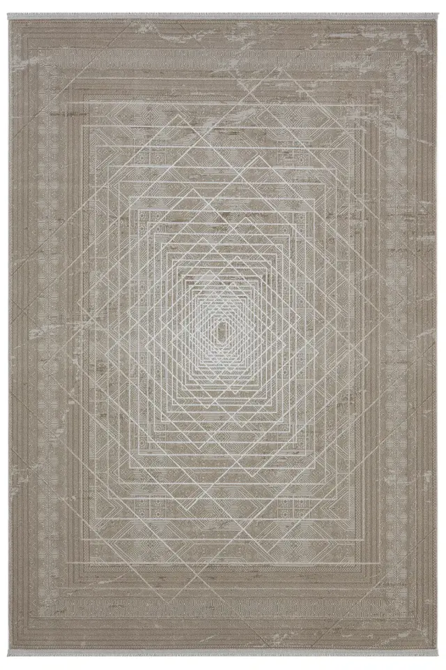 Seyran Halı Gusto 906 Vizon Polyester Çerçeveli Dokuma Taban Saçaklı Modern Halı