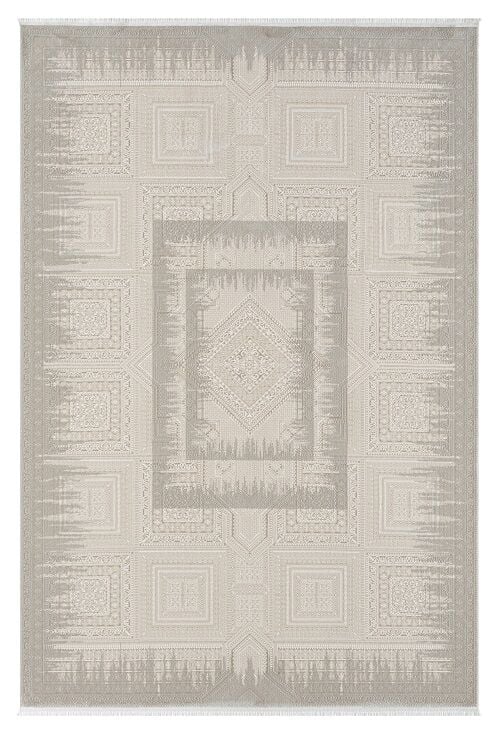 Seyran Halı Gusto 907 Bej Polyester Çerçeveli Dokuma Taban Saçaklı Modern Halı