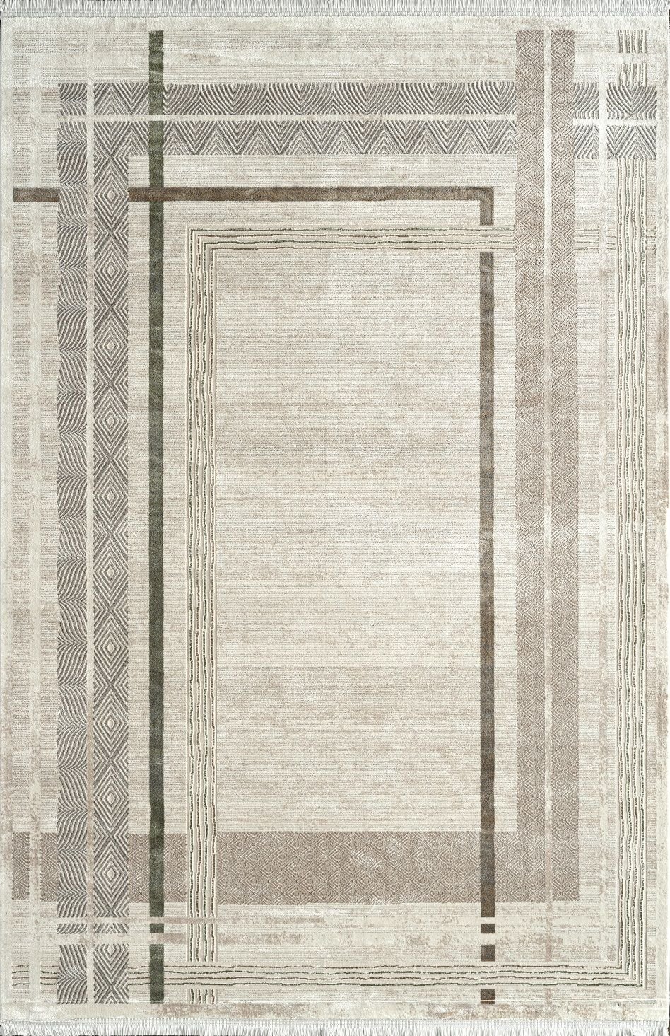 Pierre Cardin Halı Voyage KJ06B Krem Kahve Viskon Akrilik Yumuşak Dokulu Modern Çizgili Halı