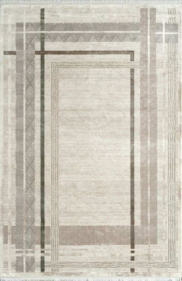 Pierre Cardin Halı Voyage KJ06B Krem Kahve Viskon Akrilik Yumuşak Dokulu Modern Çizgili Halı