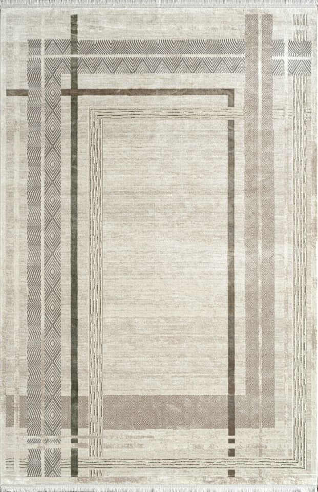 Pierre Cardin Halı Voyage KJ06B Krem Kahve Viskon Akrilik Yumuşak Dokulu Modern Çizgili Halı