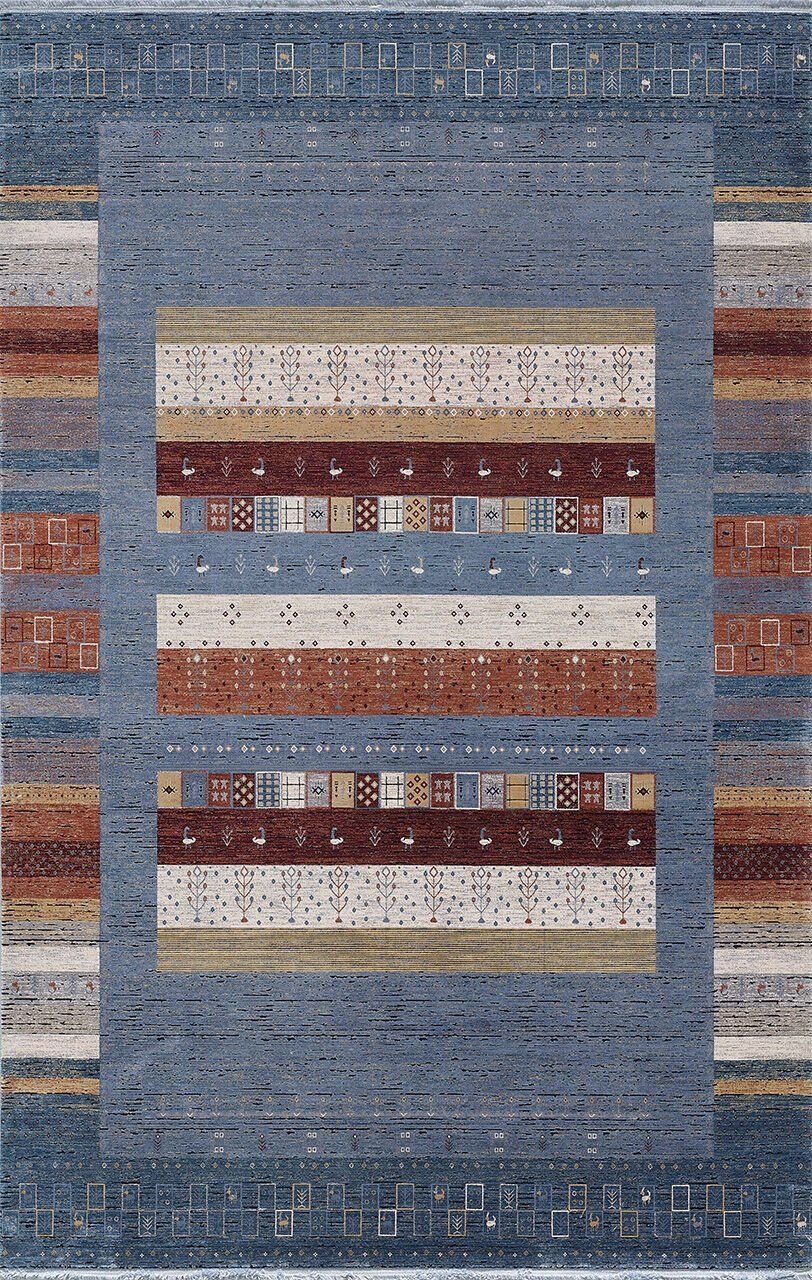 Artemis Halı Bella 6475B Gri Mavi Viskon Etnik Yumuşak Dokulu Oturma Odası ve Salon Halısı