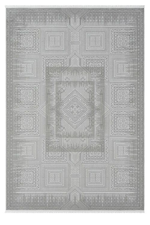 Seyran Halı Gusto 907 Gri Polyester Çerçeveli Dokuma Taban Saçaklı Modern Halı