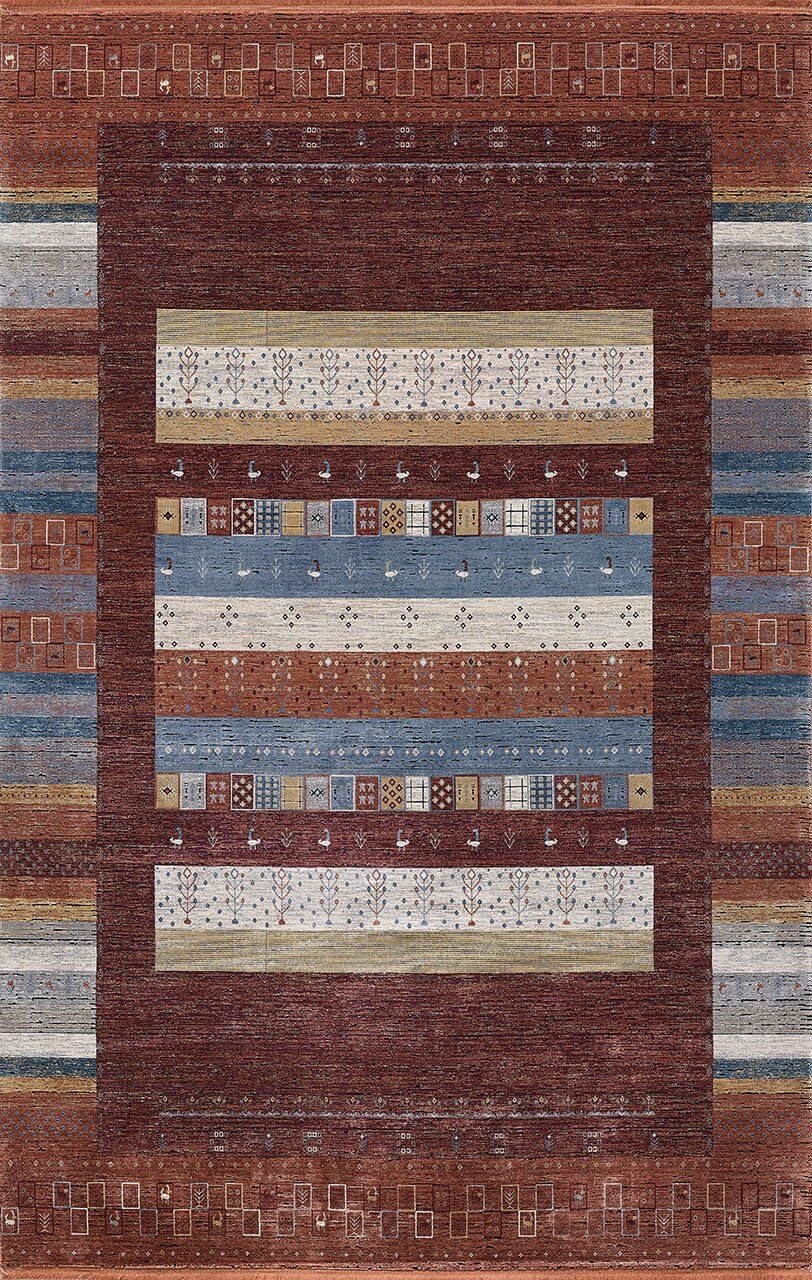 Artemis Halı Bella 6475A Turuncu Bordo Viskon Etnik Yumuşak Dokulu Oturma Odası ve Salon Halısı