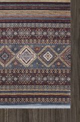 Artemis Halı Bella 6476E Gri Mavi Kırmızı Viskon Etnik Yumuşak Dokulu Oturma Odası ve Salon Halısı