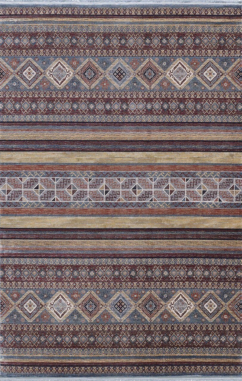 Artemis Halı Bella 6476E Gri Mavi Kırmızı Viskon Etnik Yumuşak Dokulu Oturma Odası ve Salon Halısı