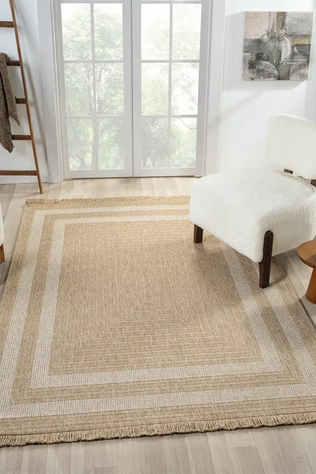 Seyran Halı İndia 668 Beyaz Jüt Dokuma Taban Saçaklı Halı