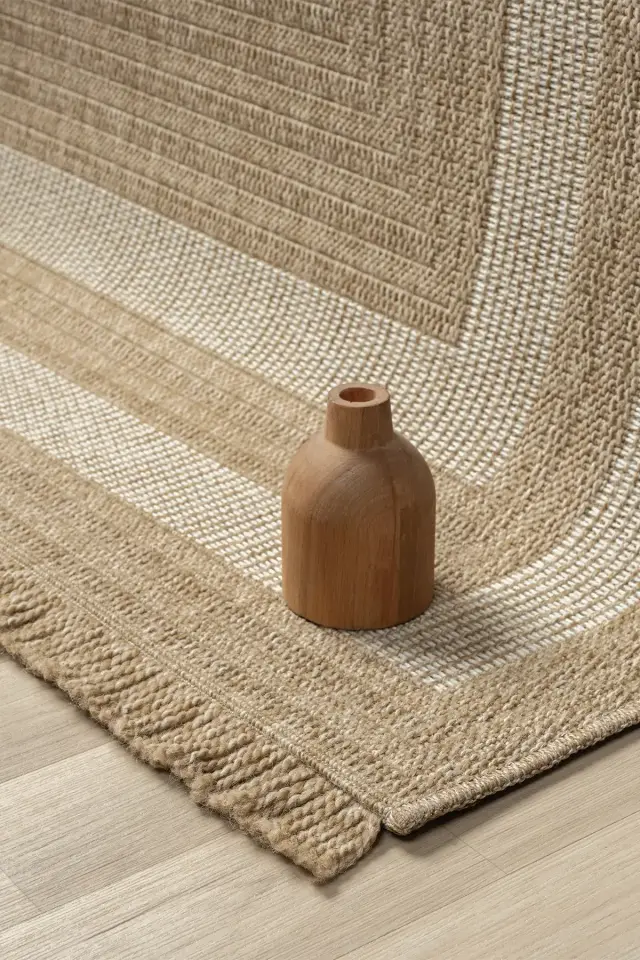 Seyran Halı İndia 668 Beyaz Jüt Dokuma Taban Saçaklı Halı