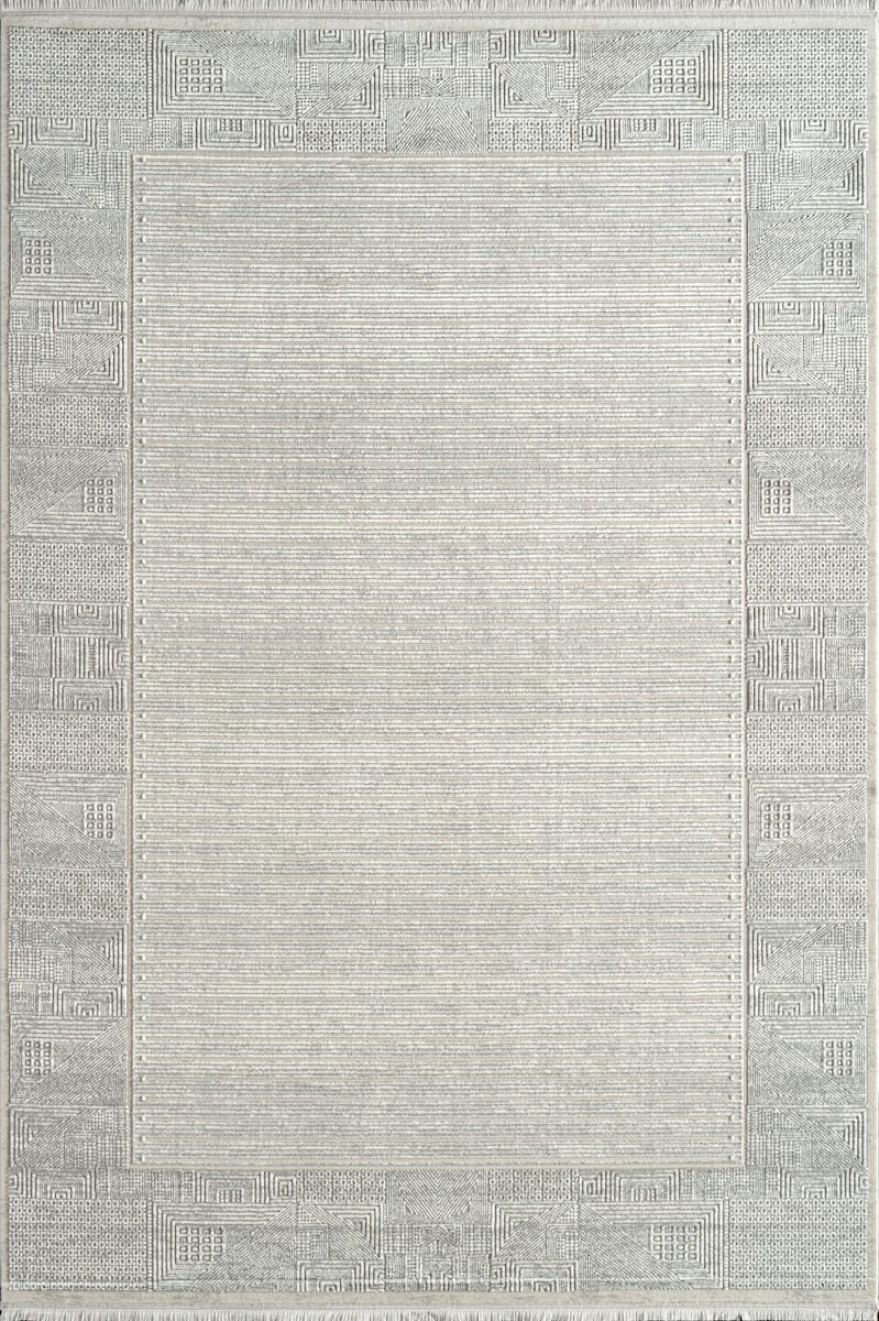 Royal Halı Kim Royal KC03A Gri Krem Yumuşak Dokulu Modern Çerçeveli Halı