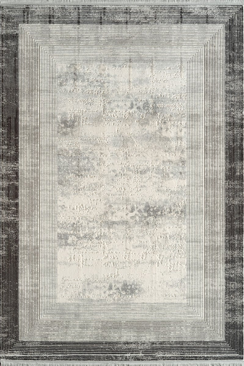 Royal Halı Kim Royal KC04A Gri Krem Siyah Yumuşak Dokulu Modern Çerçeveli Halı