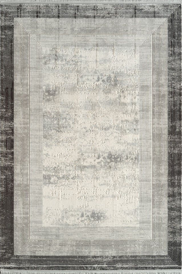 Royal Halı Kim Royal KC04A Gri Krem Siyah Yumuşak Dokulu Modern Çerçeveli Halı