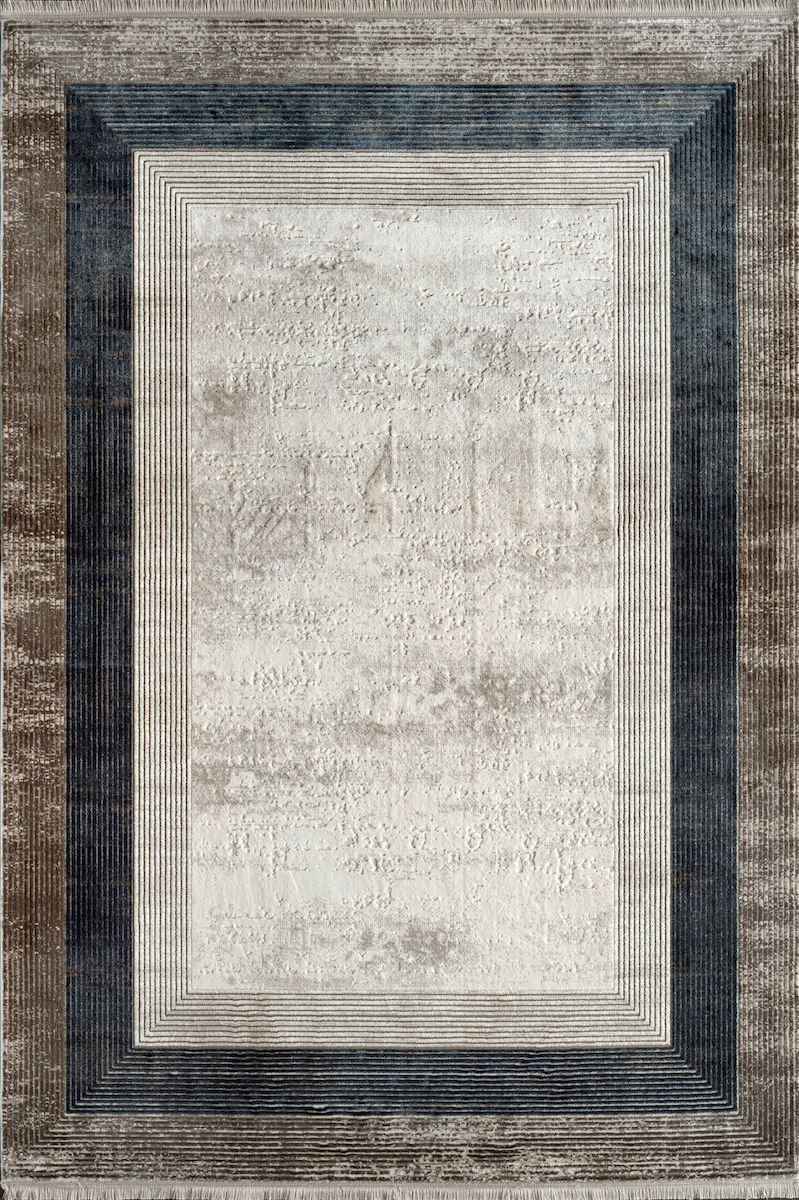 Royal Halı Kim Royal KC04B Krem Mavi Kahve Yumuşak Dokulu Modern Çerçeveli Halı
