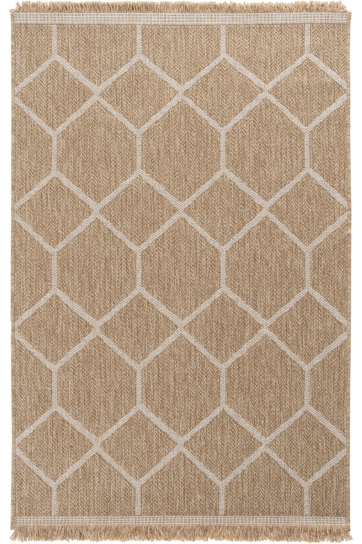 Seyran Halı İndia 669 Beyaz Jüt Dokuma Taban Saçaklı Halı