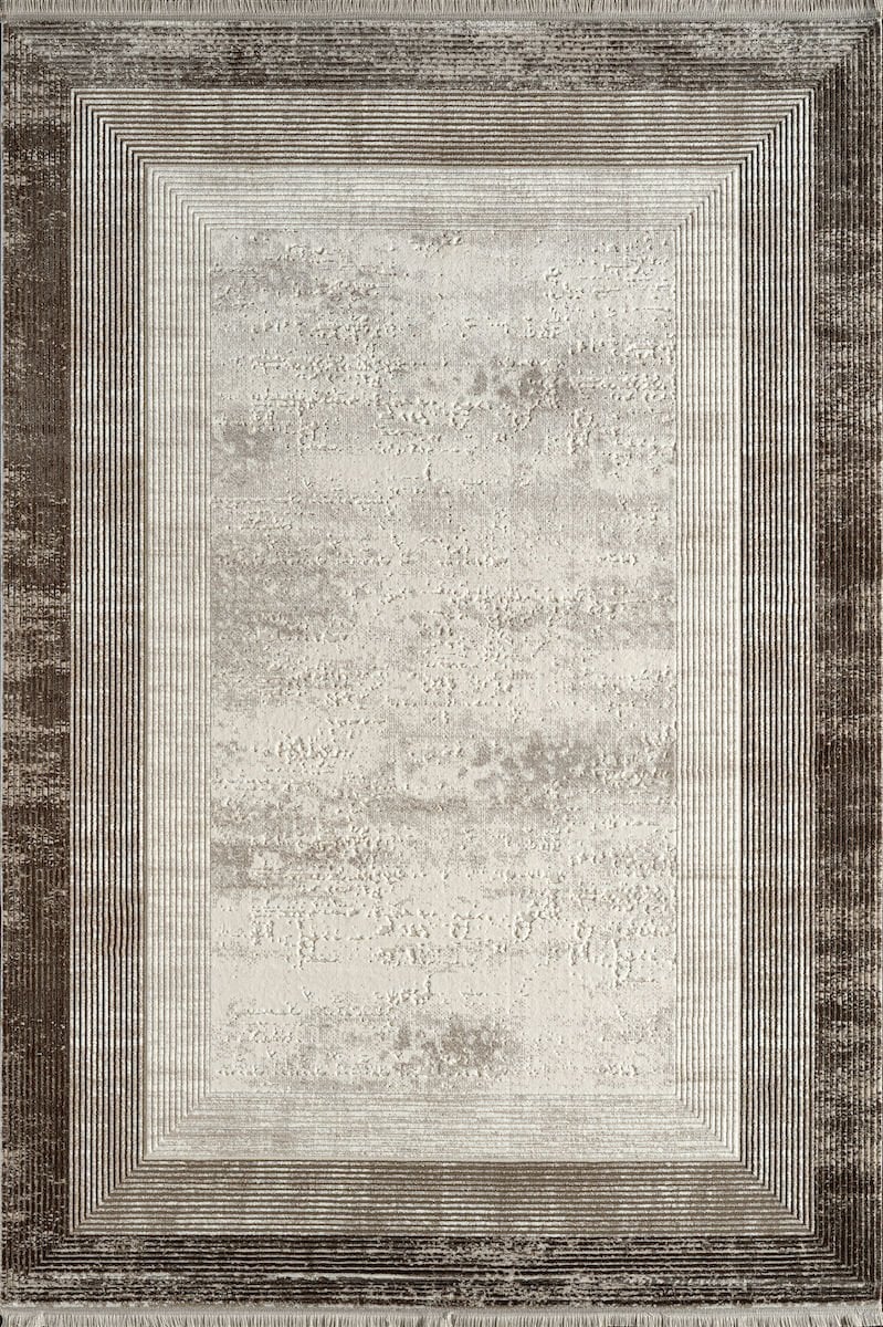 Royal Halı Kim Royal KC04C Krem Kahve Yumuşak Dokulu Modern Çerçeveli Halı
