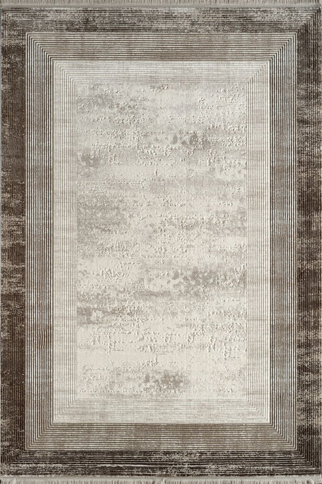 Royal Halı Kim Royal KC04C Krem Kahve Yumuşak Dokulu Modern Çerçeveli Halı