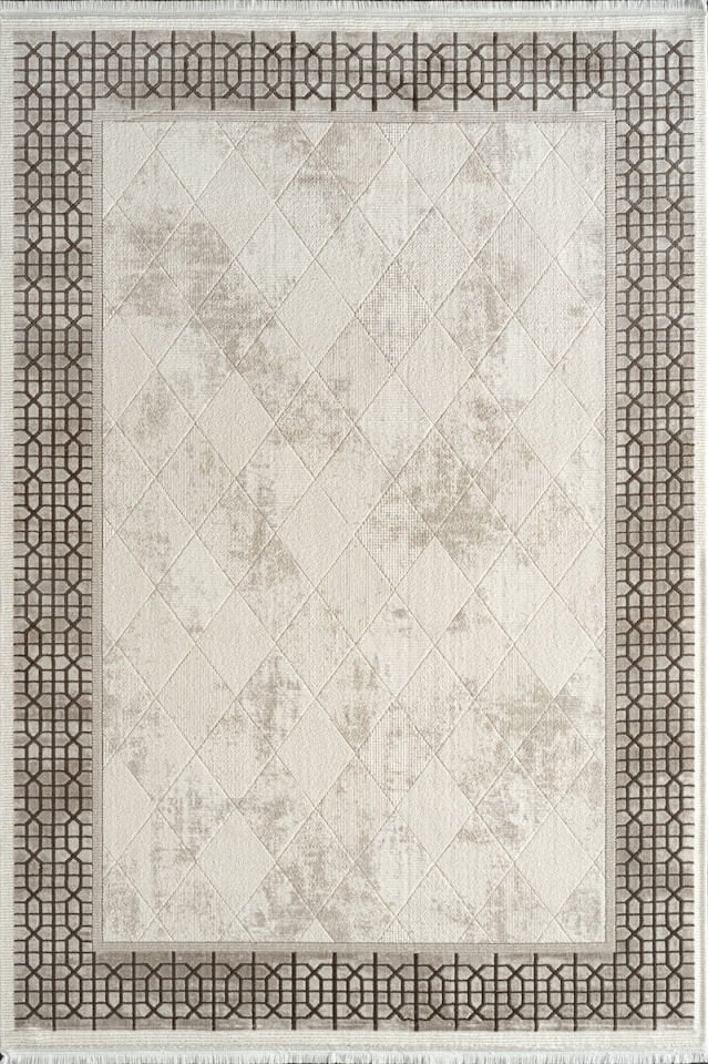 Royal Halı Kim Royal KC06A Krem Kahve Akrilik Yumuşak Dokulu Modern Halı