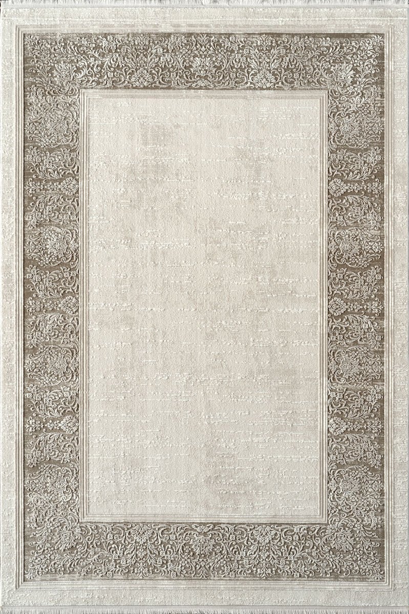 Royal Halı Kim Royal KC07A Gri Krem Kahve Akrilik Yumuşak Dokulu Modern Çerçeveli Halı