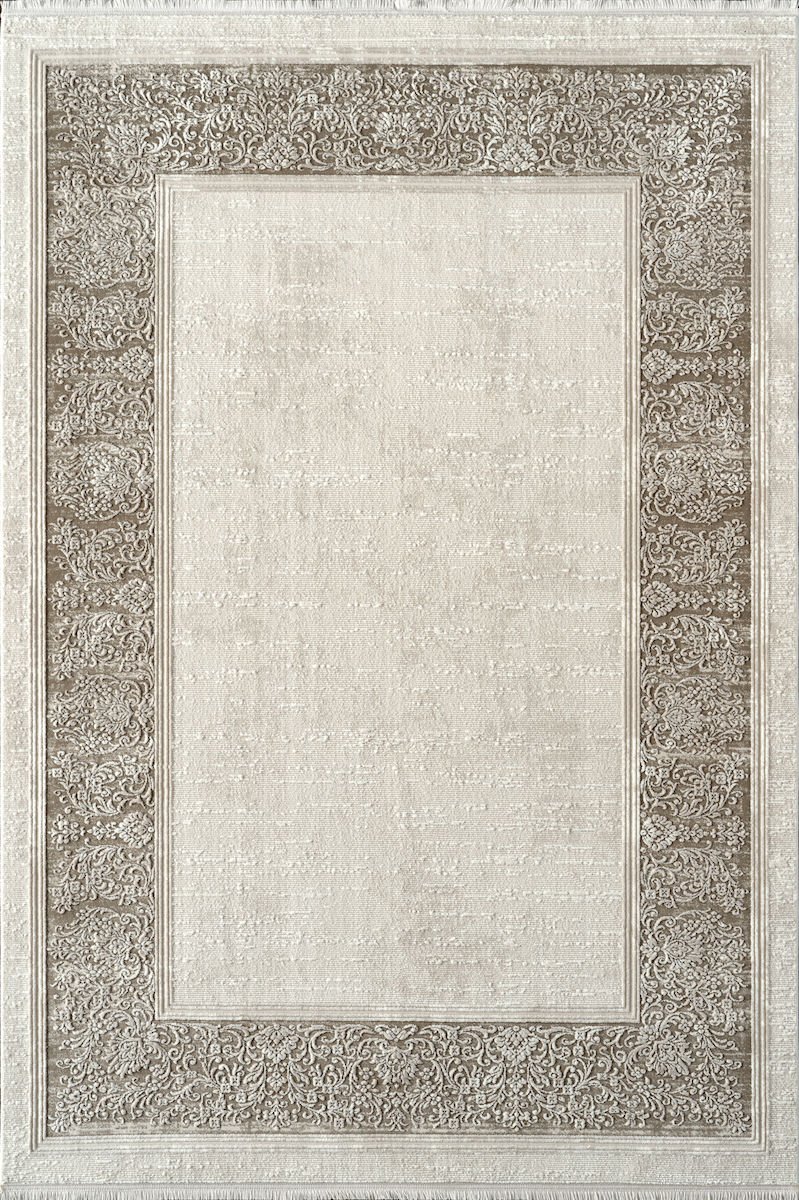 Royal Halı Kim Royal KC07A Gri Krem Kahve Akrilik Yumuşak Dokulu Modern Çerçeveli Halı