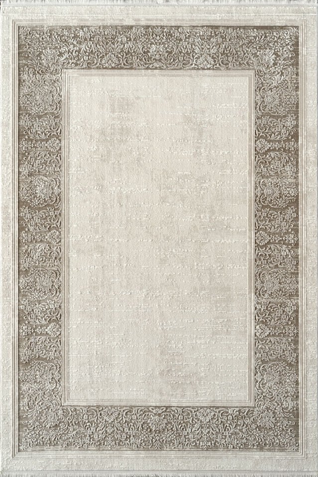 Royal Halı Kim Royal KC07A Gri Krem Kahve Akrilik Yumuşak Dokulu Modern Çerçeveli Halı